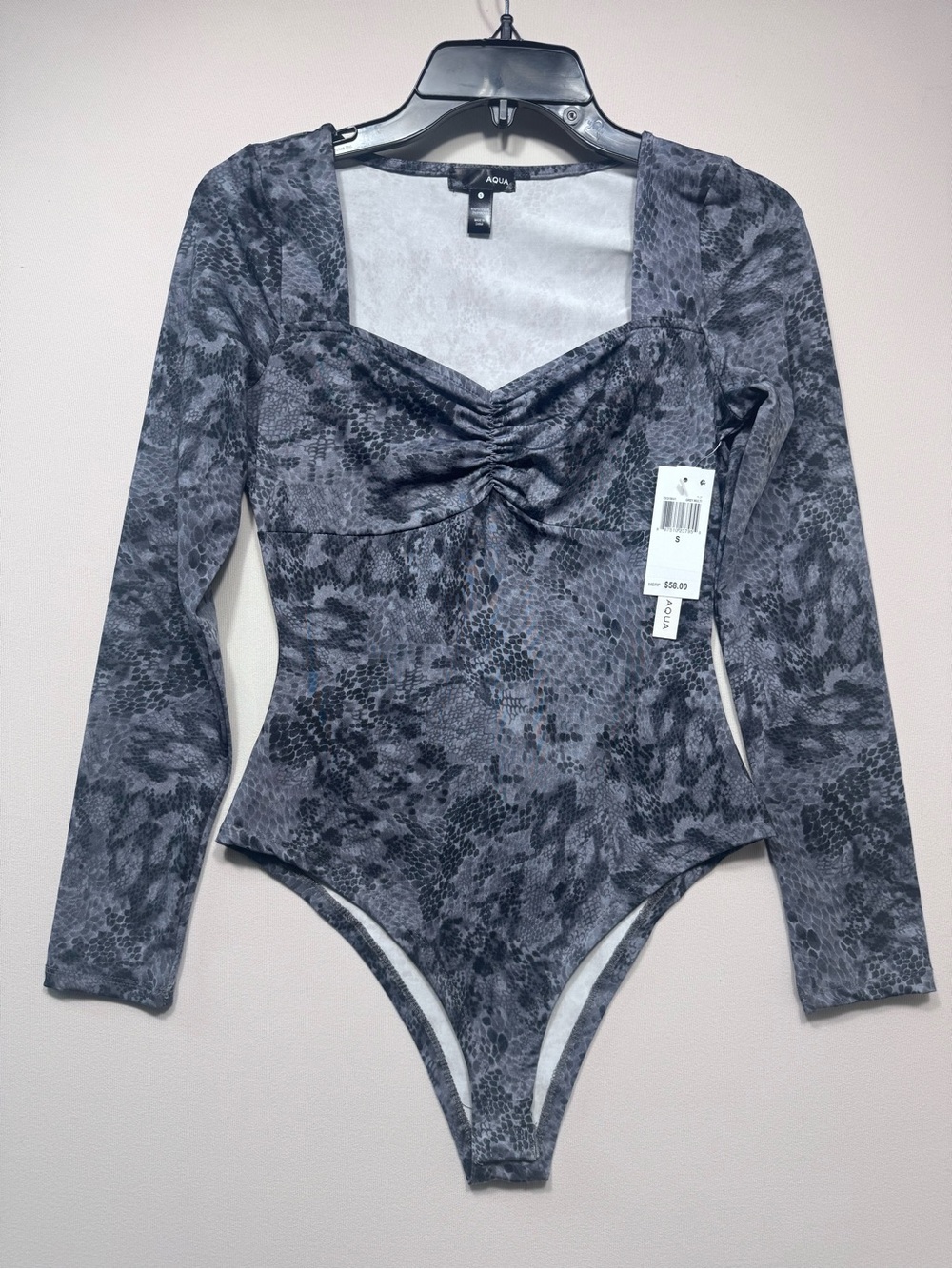 AQUA Women's Snake Print Sweetheart Neck Bodysuit, NWT